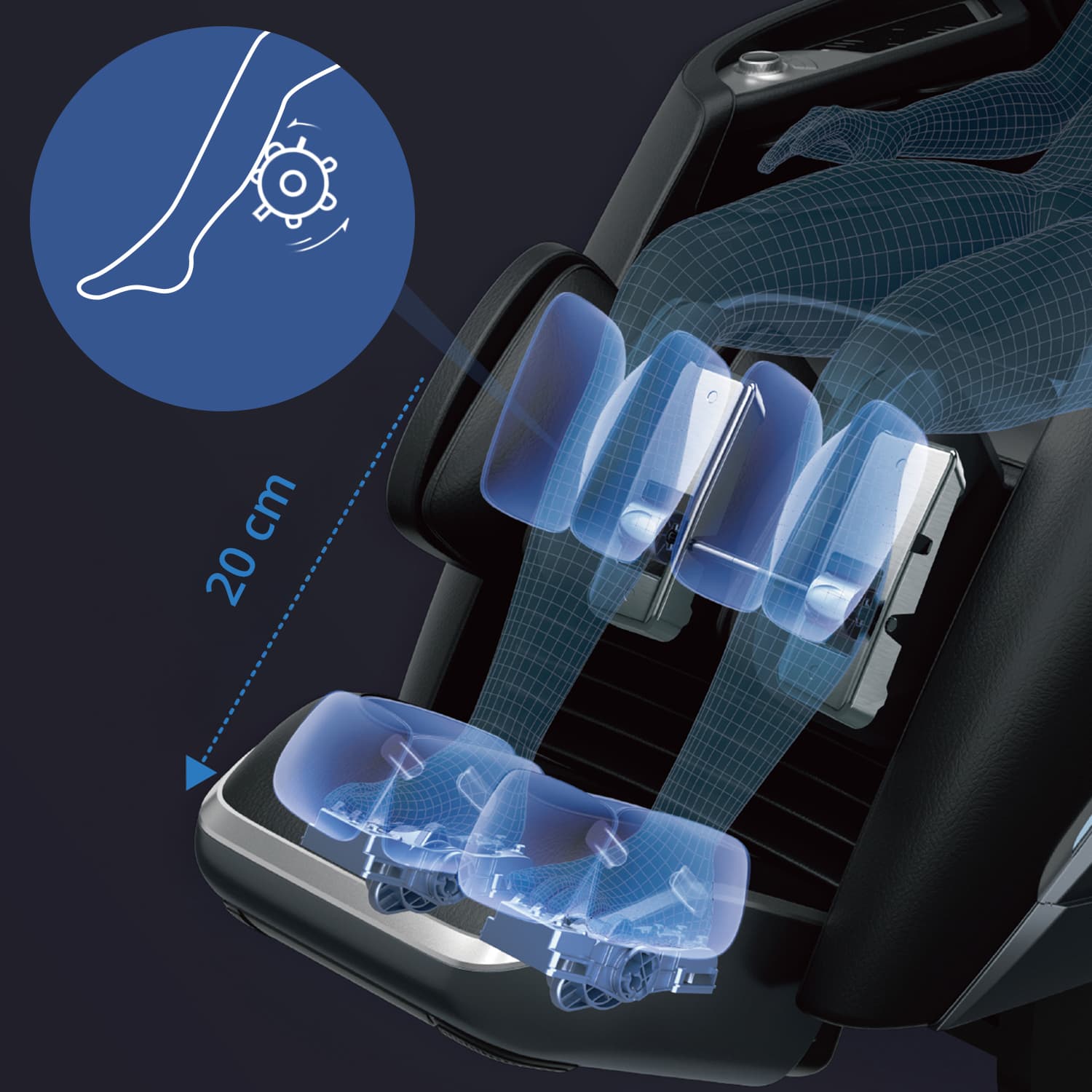 Automatic extension and foot massage rollers